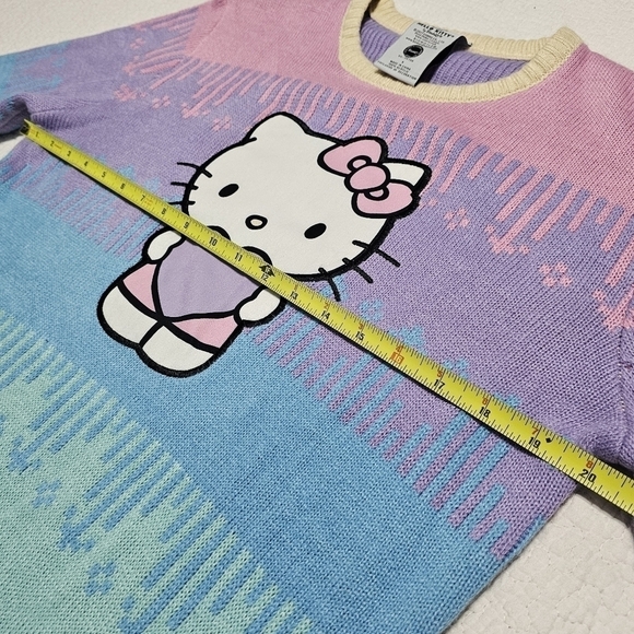 BoxLunch Hello Kitty Rainbow Pastel Drip Heart Sweater by Sanrio - Picture 6 of 9